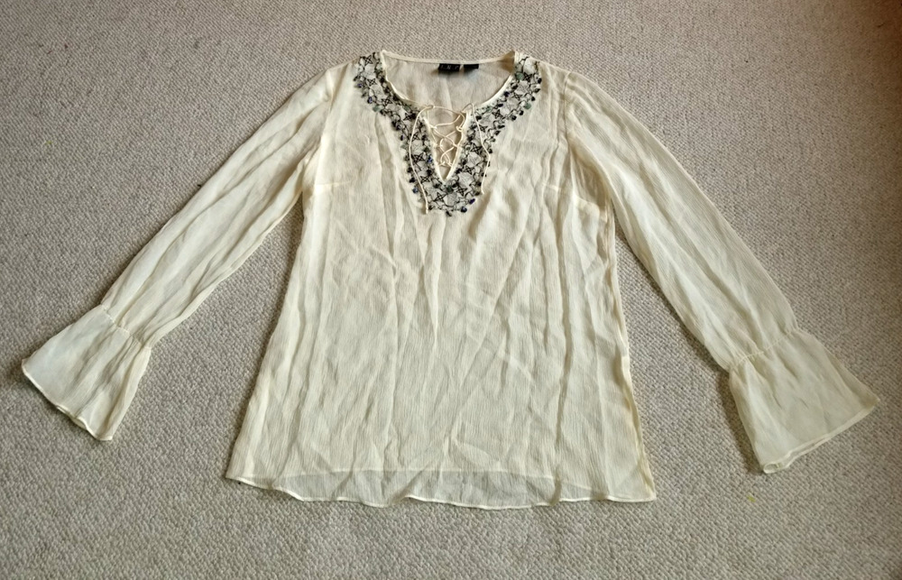 NWOT Womens Top-INC-ivory 100% silk sheer embroidered beaded tunic BOHO retro-4